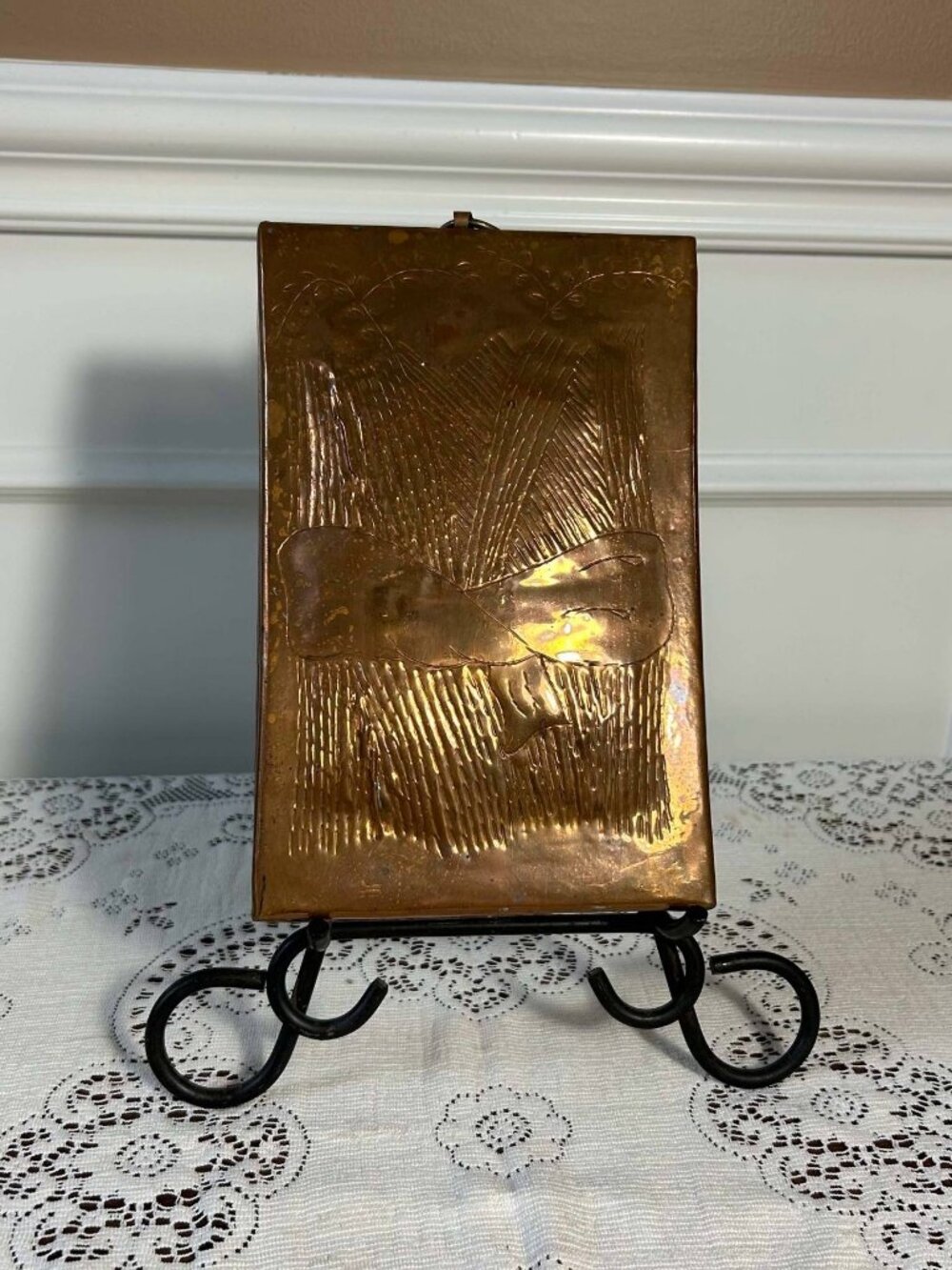 Vintage Turkish hand hammered etched tinned copper wheat mold